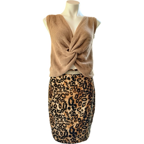 Vintage Velvet Leopard Print Skirt and Miou Muse Crop Top - Picture 2 of 8